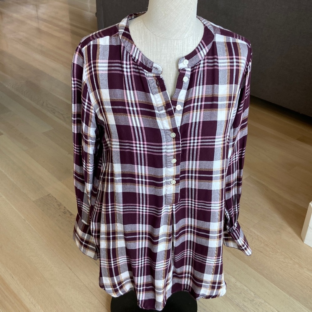 LOFT Plaid 3/4 Pullover Blouse